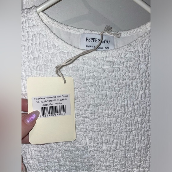 New! Peppermayo Exclusive Hopeless Romantic White Mini Dress 🤍 US 4 NWT! - Picture 12 of 16
